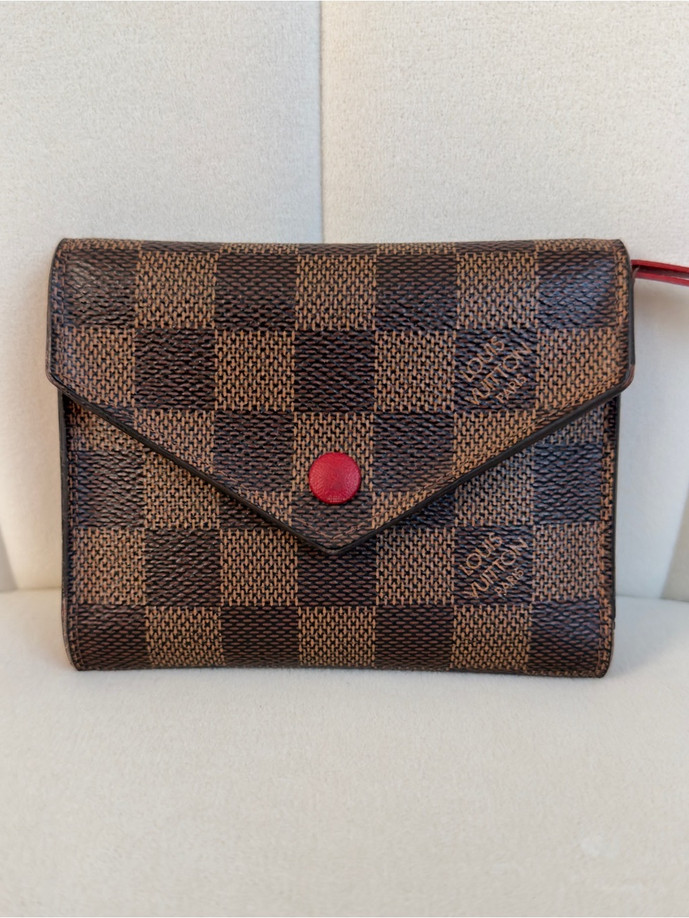 Louis Vuitton Victorine Wallet Damier Ebene Cerise Red RFID 2022 w Box Dust Bag